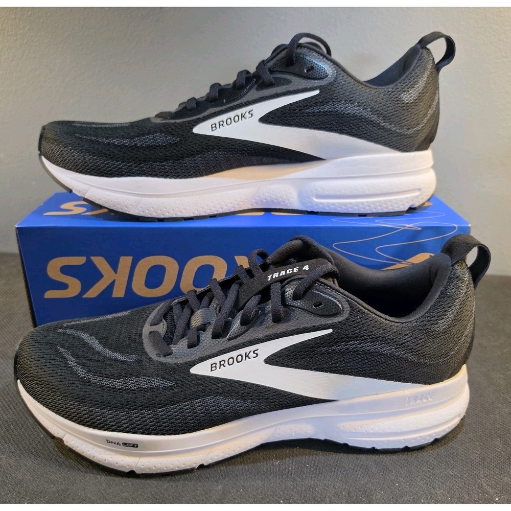 New Mens Sz 11 Brooks Trace 4 Gym Running Shoe Black White Cushioned Comfort